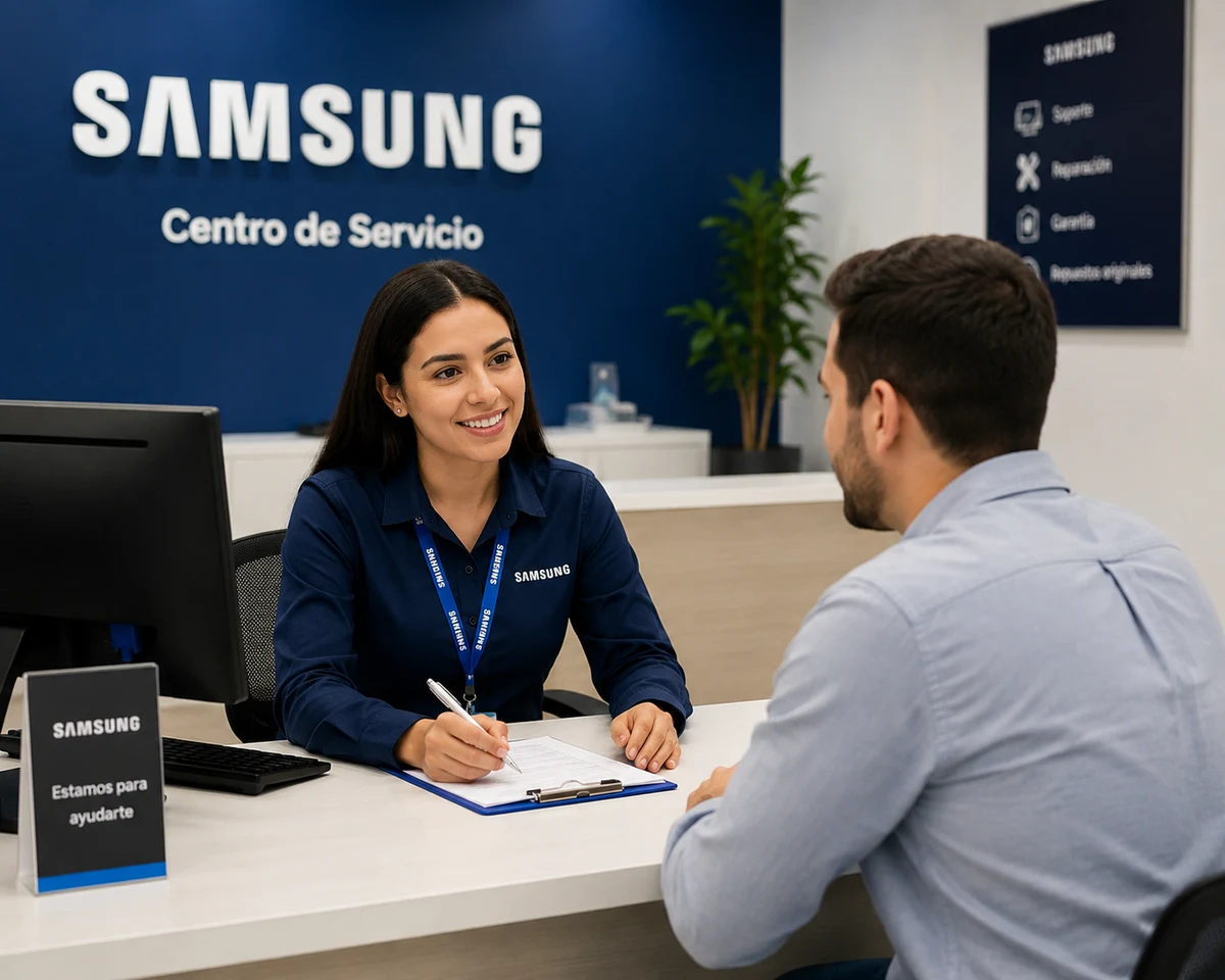 Técnico autorizado Samsung documentando una reparación en Cali