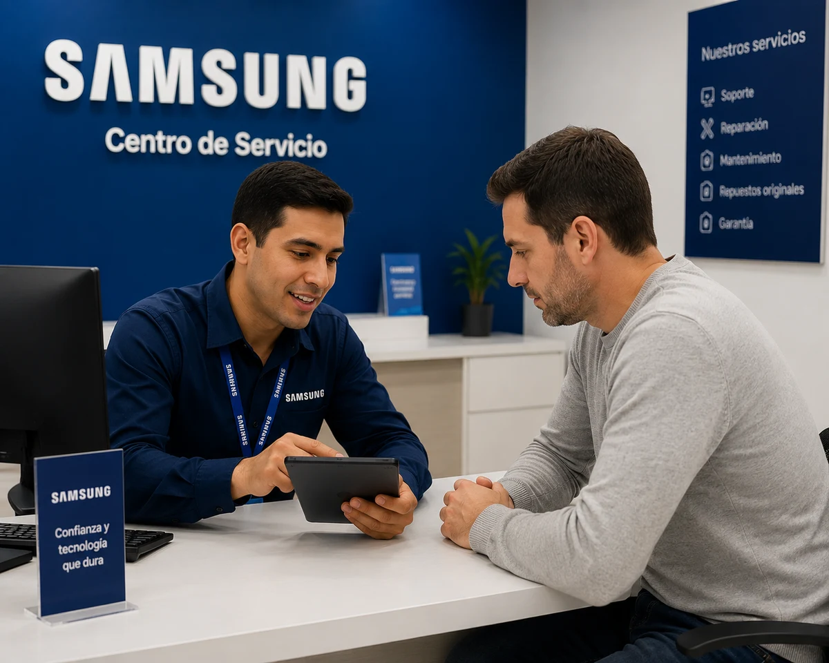 Técnico Samsung realizando mantenimiento preventivo en Cali